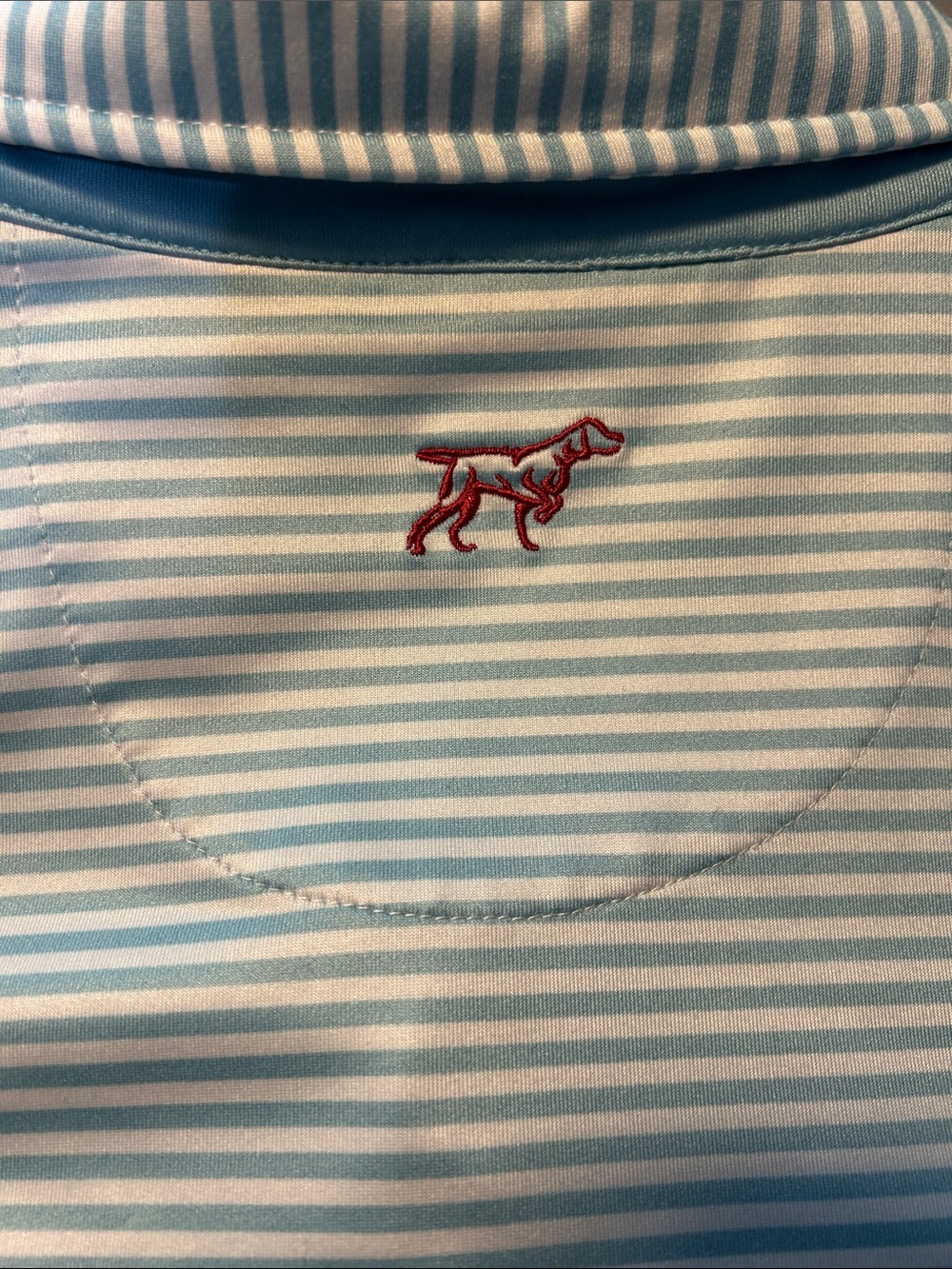Men's Light Blue Striped Performance Polo with Subtle Chest Logo - Picture 6 of 6
